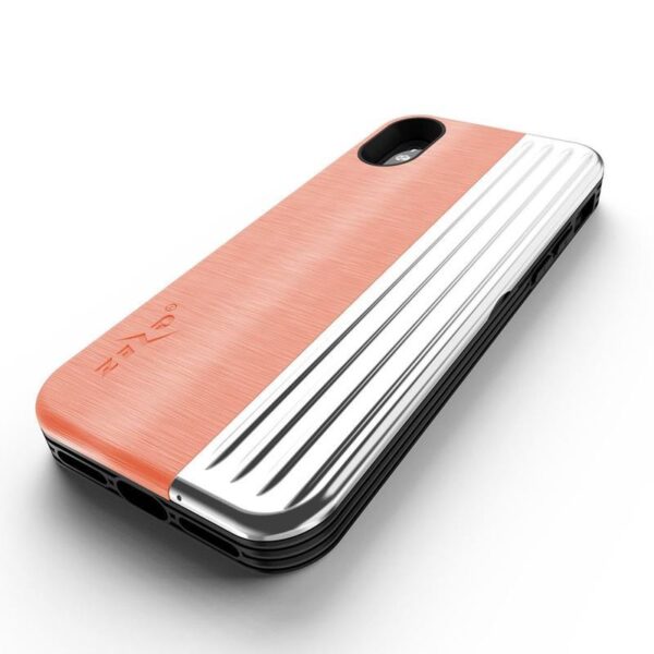 Série Zizo Retro - portefeuille avec fermeture magnétique et tenue intégrée pour iPhone XS / X (pêche / argent) – Image 2