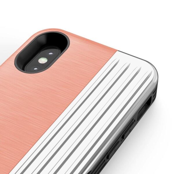 Série Zizo Retro - portefeuille avec fermeture magnétique et tenue intégrée pour iPhone XS / X (pêche / argent) – Image 3