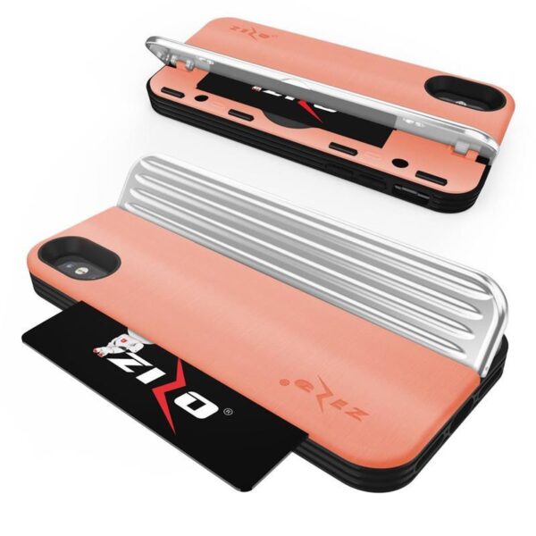 Série Zizo Retro - portefeuille avec fermeture magnétique et tenue intégrée pour iPhone XS / X (pêche / argent) – Image 4