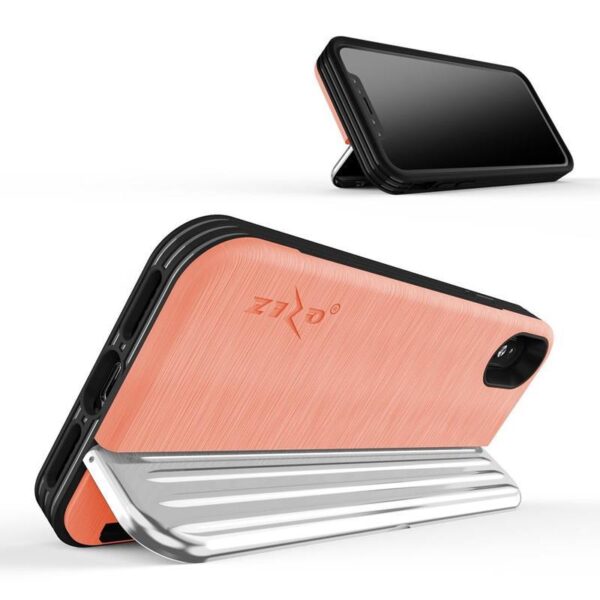 Série Zizo Retro - portefeuille avec fermeture magnétique et tenue intégrée pour iPhone XS / X (pêche / argent) – Image 5