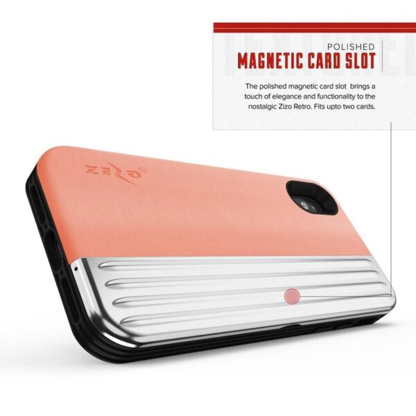 Série Zizo Retro - portefeuille avec fermeture magnétique et tenue intégrée pour iPhone XS / X (pêche / argent) – Image 6