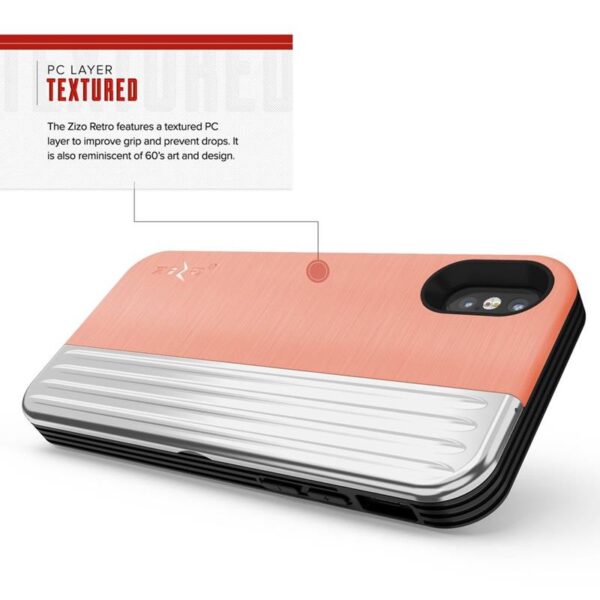 Série Zizo Retro - portefeuille avec fermeture magnétique et tenue intégrée pour iPhone XS / X (pêche / argent) – Image 7