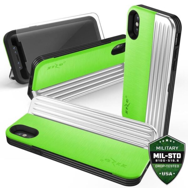 Série Zizo Retro - portefeuille avec fermeture magnétique et tenue intégrée pour iPhone XS / X (Green Neon / Silver)