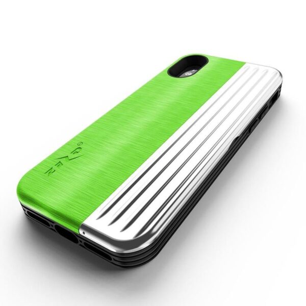 Série Zizo Retro - portefeuille avec fermeture magnétique et tenue intégrée pour iPhone XS / X (Green Neon / Silver) – Image 2