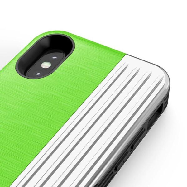 Série Zizo Retro - portefeuille avec fermeture magnétique et tenue intégrée pour iPhone XS / X (Green Neon / Silver) – Image 3