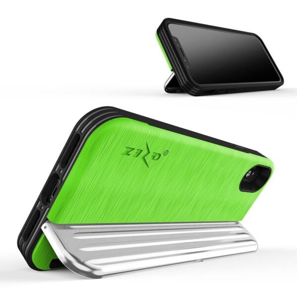 Série Zizo Retro - portefeuille avec fermeture magnétique et tenue intégrée pour iPhone XS / X (Green Neon / Silver) – Image 5
