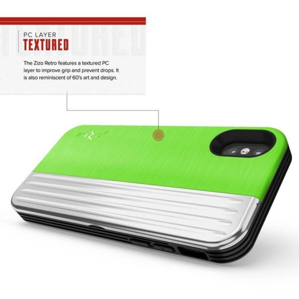 Série Zizo Retro - portefeuille avec fermeture magnétique et tenue intégrée pour iPhone XS / X (Green Neon / Silver) – Image 7