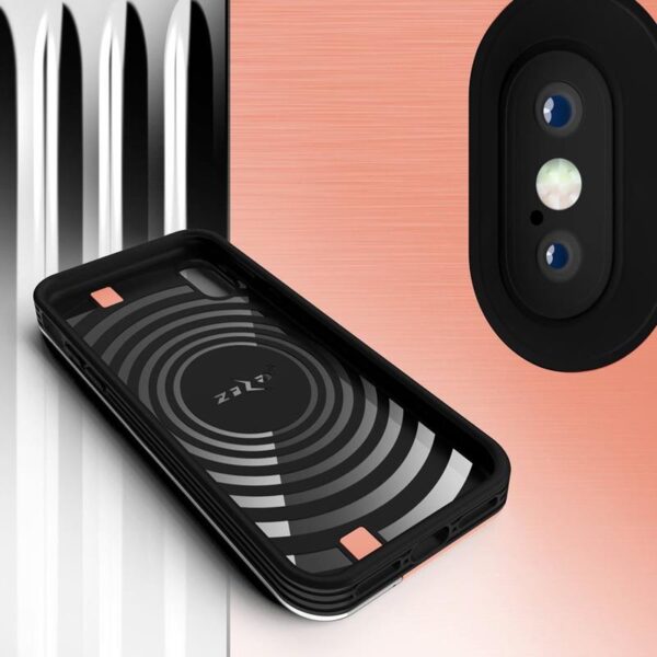 Série Zizo Retro - portefeuille avec fermeture magnétique et tenue intégrée pour iPhone XS / X (pêche / argent) – Image 8