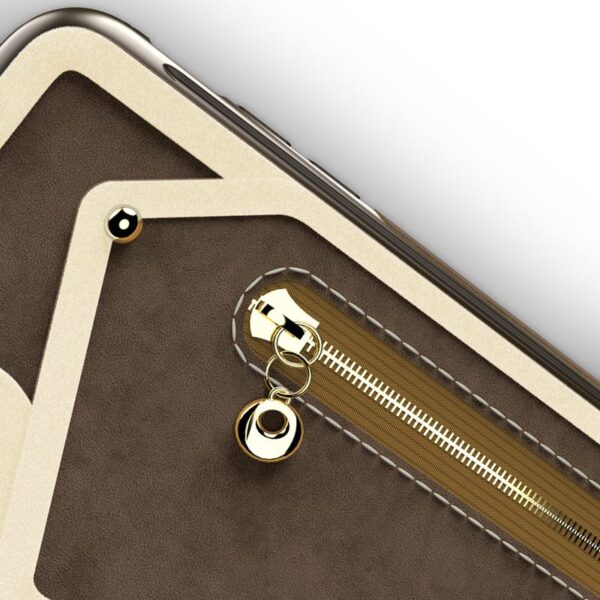Case de portefeuille Zizo Nébuleuse - Portefeuille arrière et pochette à fermeture éclair avec protecteur d'écran en verre trempé pour iPhone X (brun foncé / brun) – Image 4