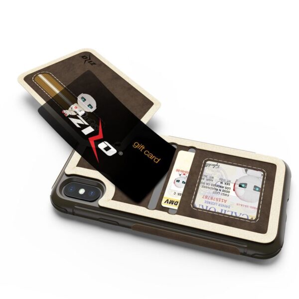 Case de portefeuille Zizo Nébuleuse - Portefeuille arrière et pochette à fermeture éclair avec protecteur d'écran en verre trempé pour iPhone X (brun foncé / brun) – Image 5