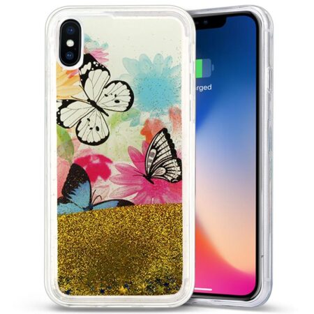 Case d'étoile de paillettes Liquid Zizo pour iPhone X (papillons)