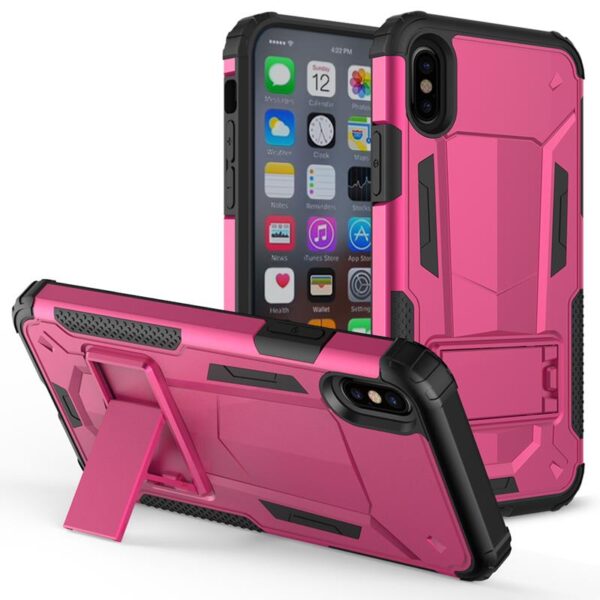 Couverture de transformateur hybride Zizo - Couverture difficile pour iPhone X avec Kickstand (rose chaud / noir)