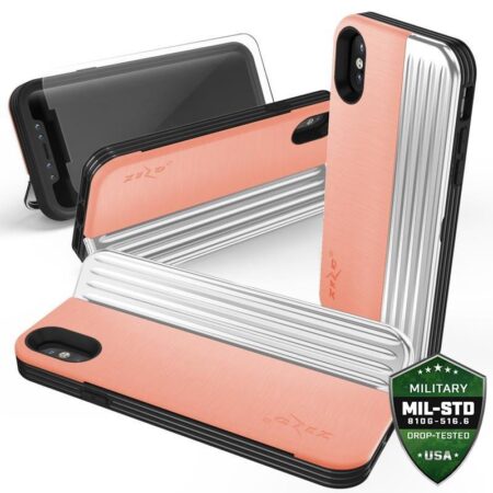 Série Zizo Retro - portefeuille avec fermeture magnétique et tenue intégrée pour iPhone XS / X (pêche / argent)