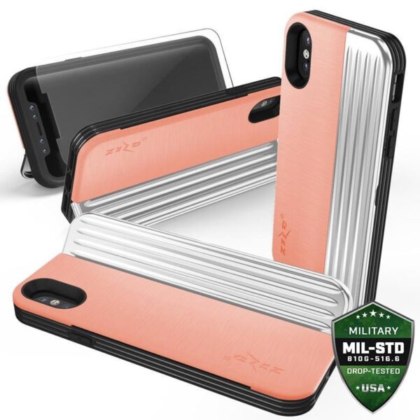 Série Zizo Retro - portefeuille avec fermeture magnétique et tenue intégrée pour iPhone XS / X (pêche / argent)
